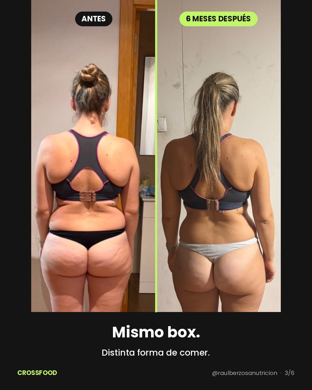 Antes y 6 meses después de espalda: mismo box, distinta forma de comer
